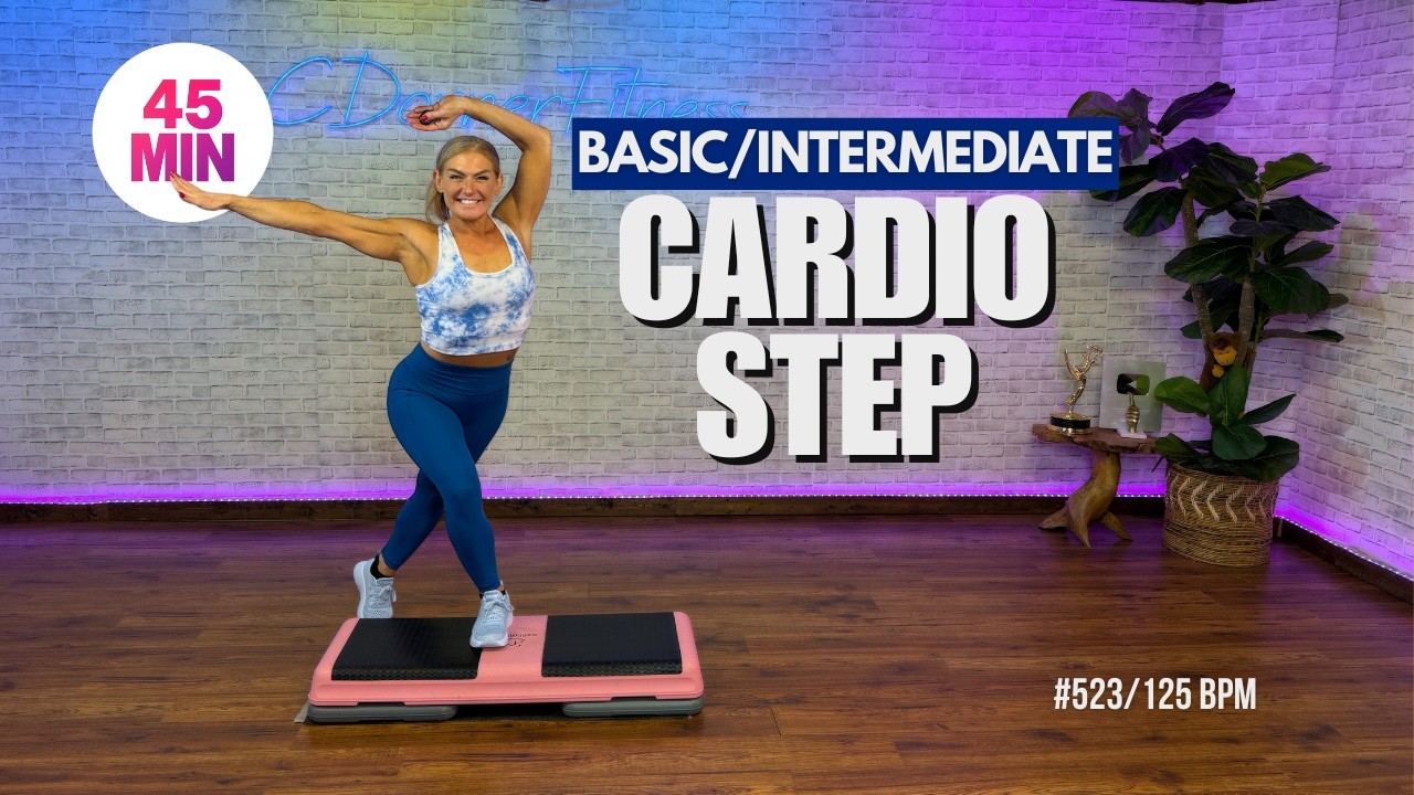 45 Minute Step Aerobics Cardio | Basic to Intermediate | 125 BPM | #523