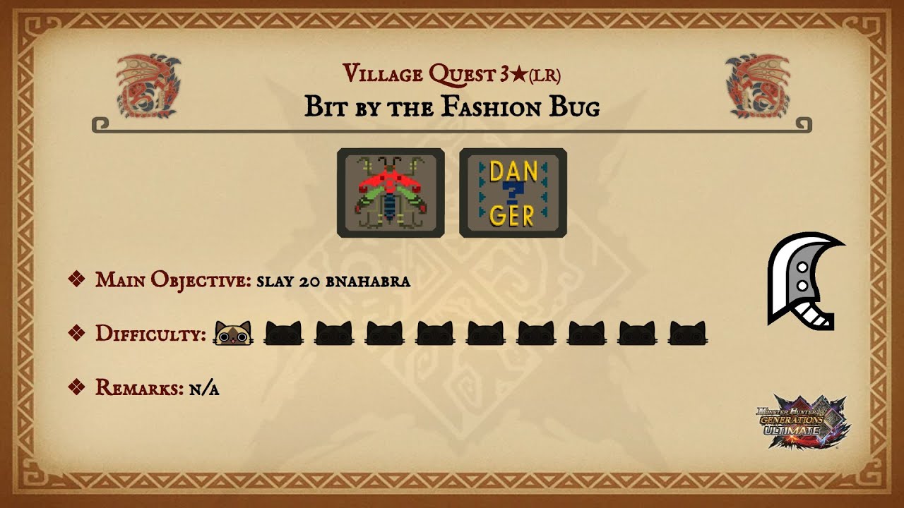 MHGU | Village 3★ - Bit by the Fashion Bug: Slay 20 Bnahabra [Guild Style - Great Sword - Solo]
