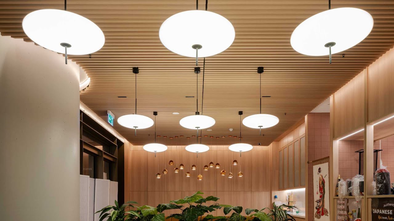 An inspiring look at Screenwood acoustic ceiling panels at Tamon sushi bar