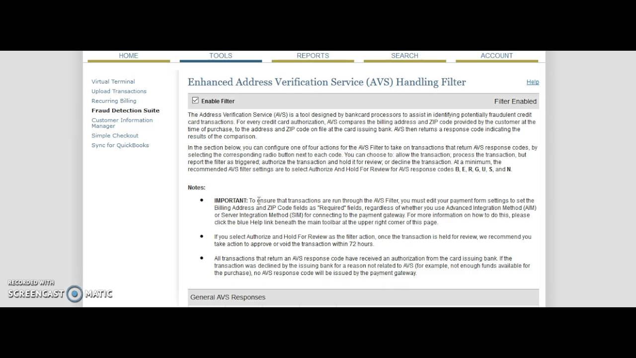 Authorize.Net Fraud Detection Suite - How to set your Filters
