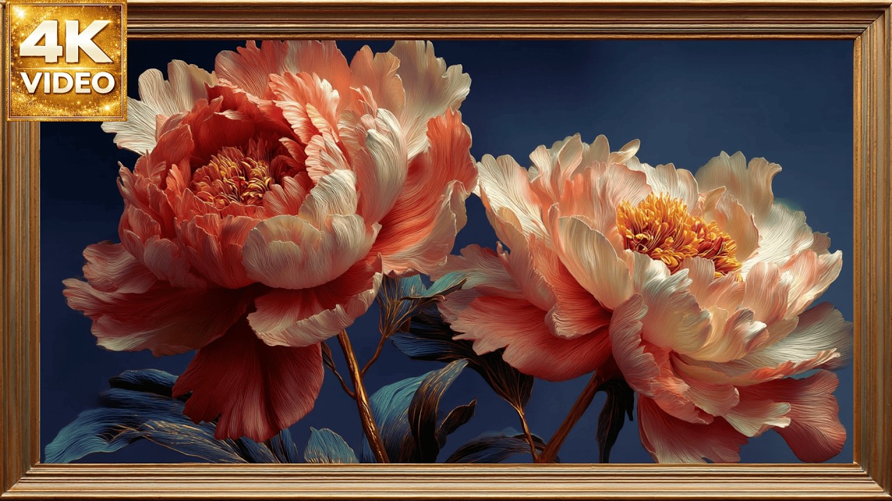 Arte Para TV 4K Peonías | Pantalla Elegante Decorativo Luxury Totalmente Silencioso