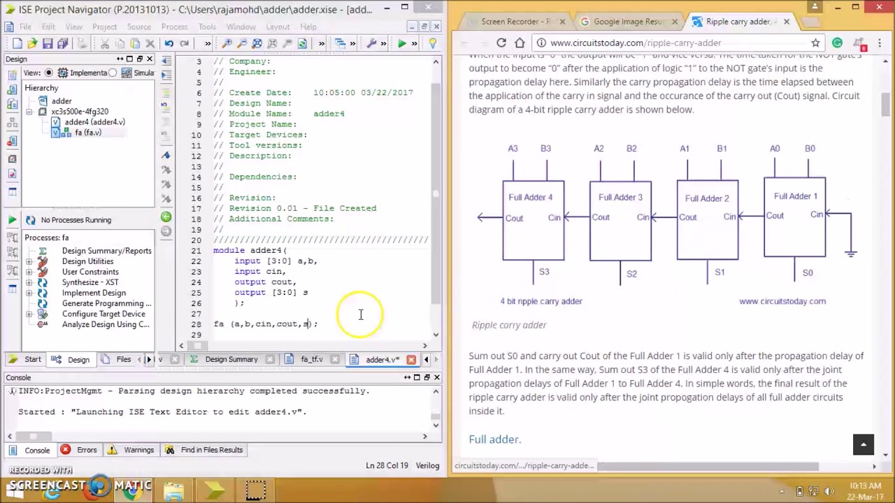 Ripple carry adder with Xilinx