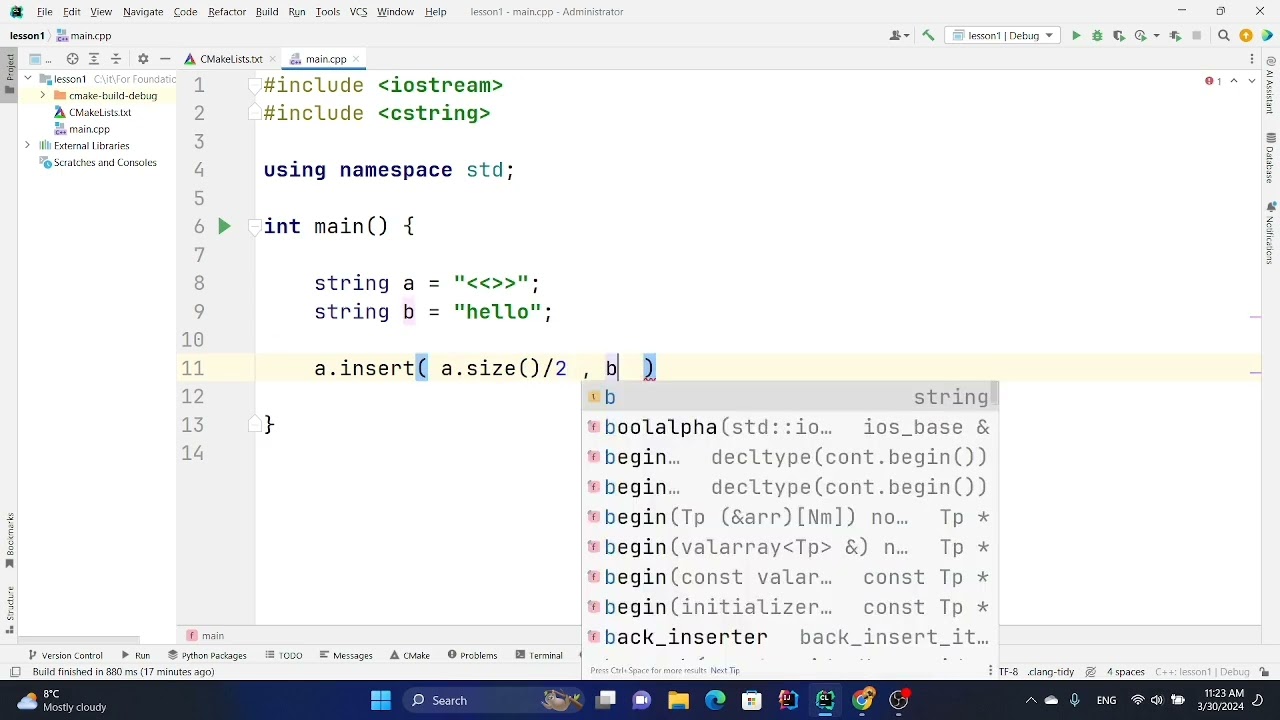 C++ dasturida Srting Insert funksiyasi