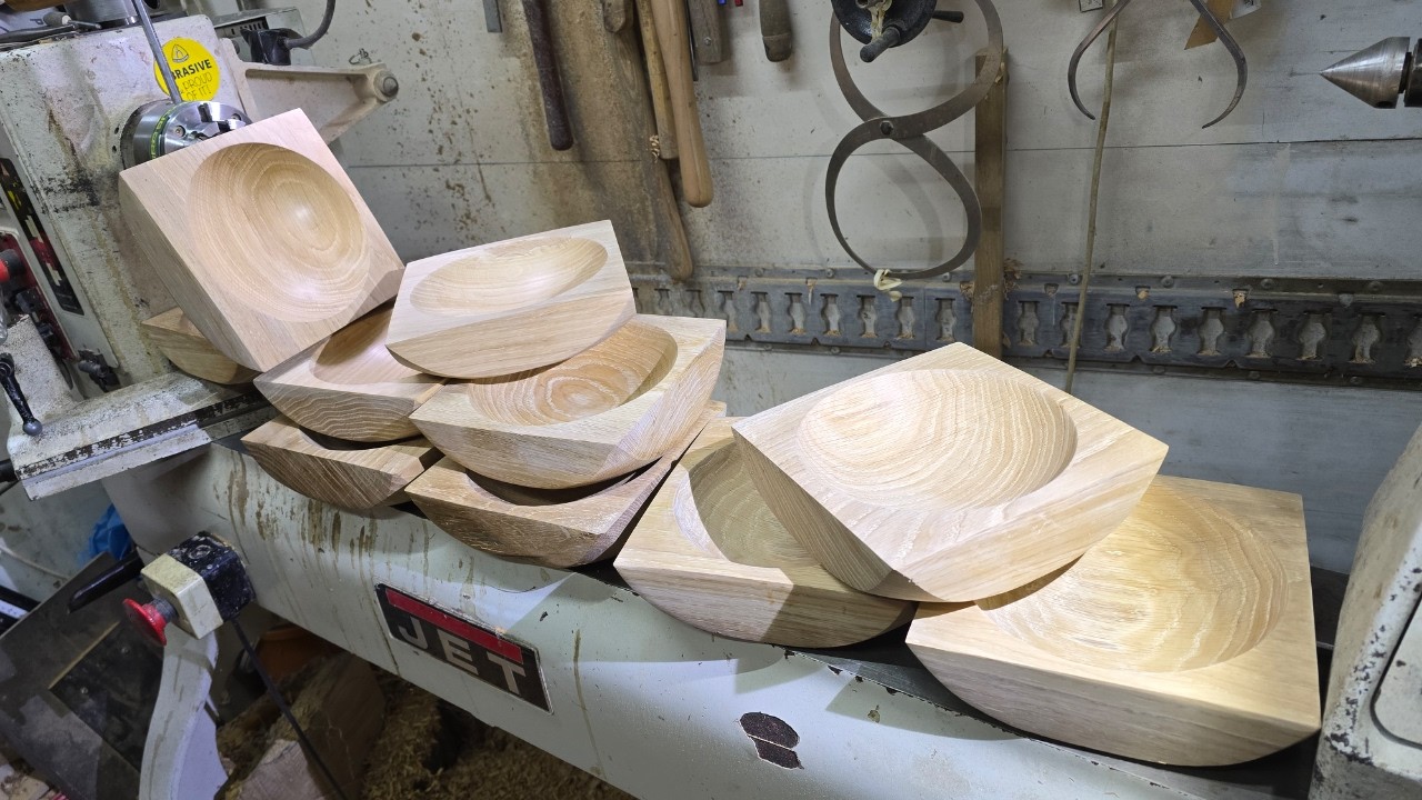 Turning 10 Modern Square Wooden Bowls – Handmade Oak Dish Set