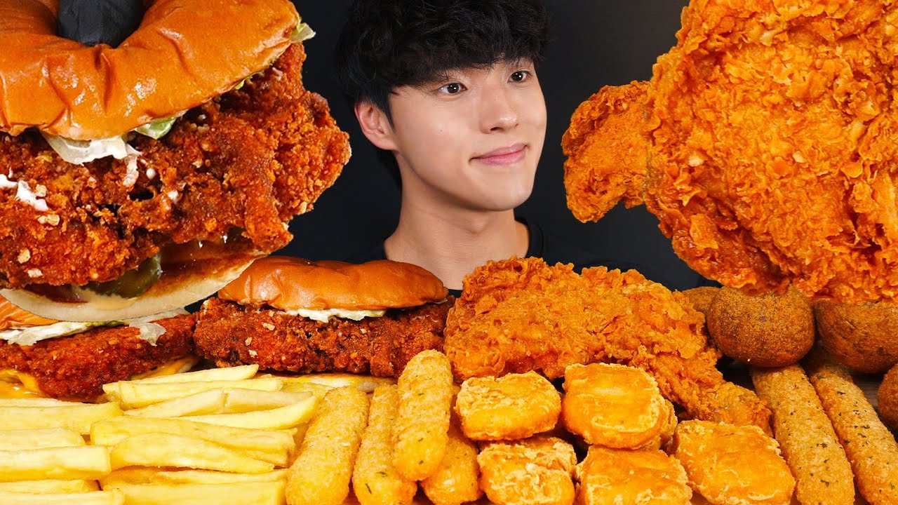 치킨 햄버거 통다리 치킨 먹방! 치즈스틱 감자튀김 치즈볼 치킨너겟까지 FRIED CHICKEN & CHICKEN SANDWICH MUKBANG ASMR EATING SOUNDS