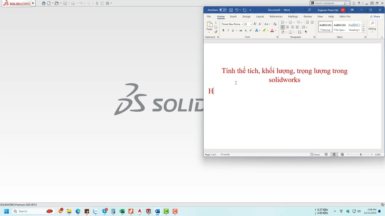 Tính thể tích, khối lượng, và trọng lượng trong Solidowrks