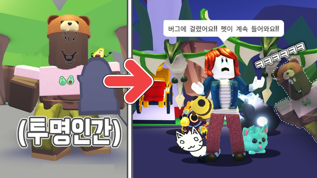 [몰래카메라]입양하세요 투명인간으로 뉴비한테 몰래 펫주기ㅋㅋ! 반응 짱웃김 [로블록스]