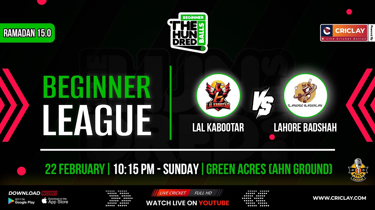 Lal Kabootar vs Lahore Badshah | Beginner Hundred - Ramadan 15.0 | Criclay