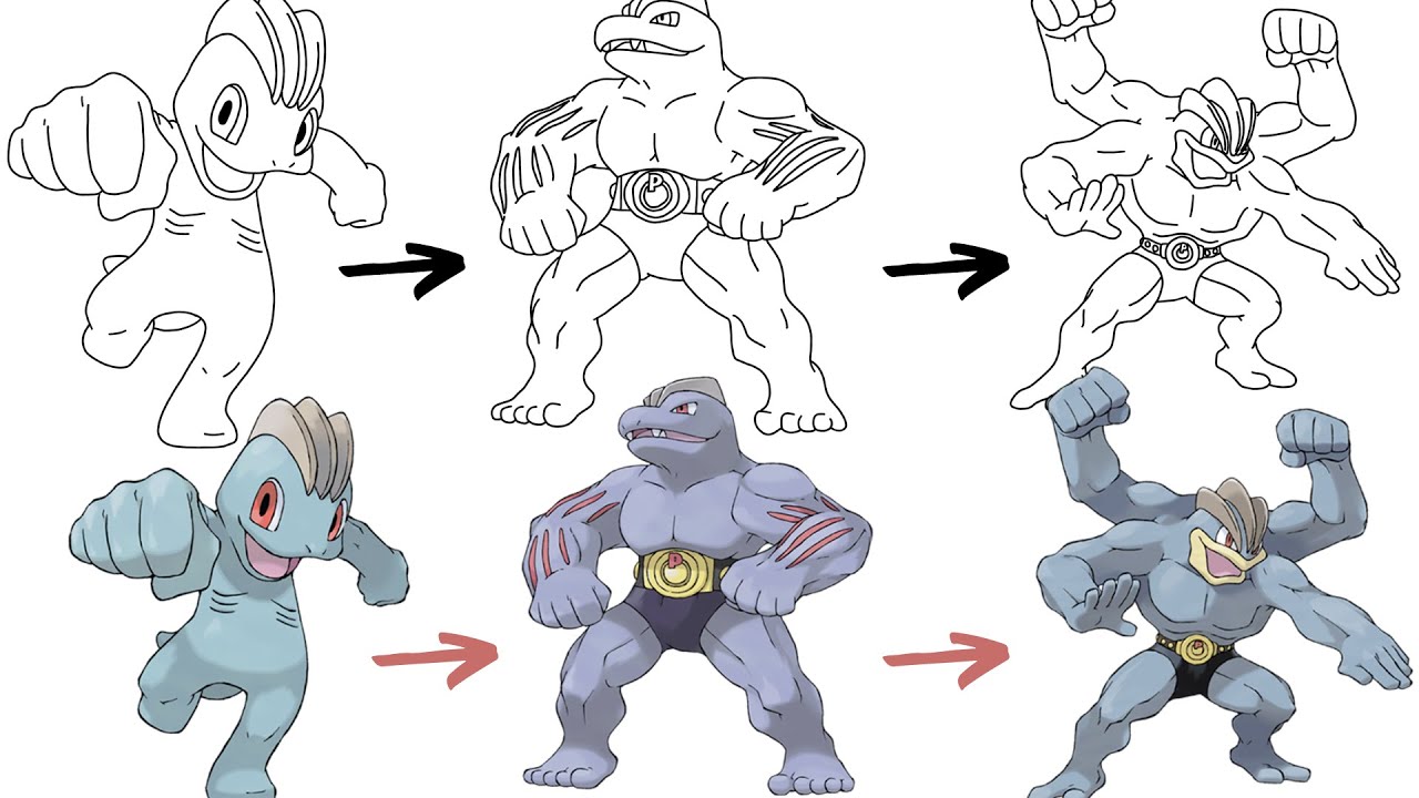 How To Draw MACHOP MACHOKE and MACHAMP POKEMON | Pokemon Evolution