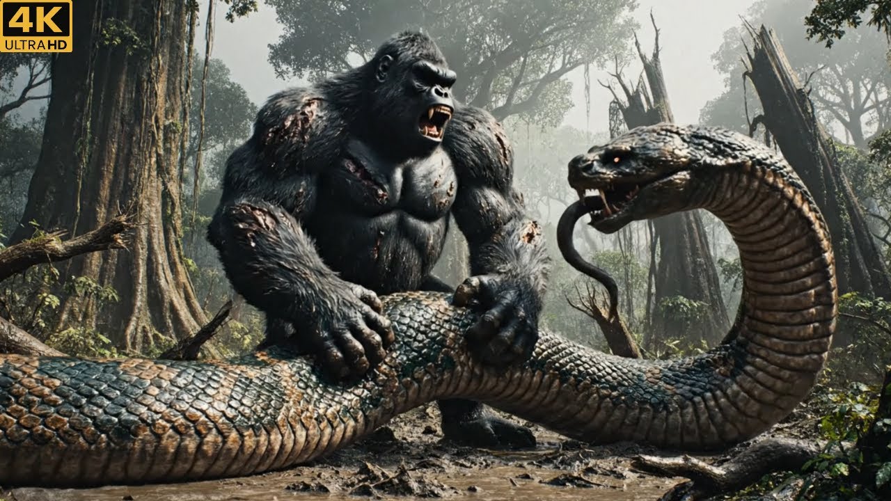 King Kong Fights A Giant Snake To Save Humans In The Jungle #kingkong #ai