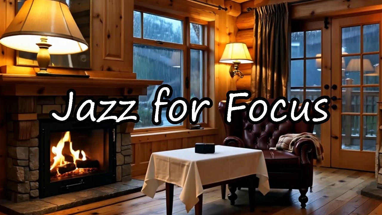 Smooth Jazz for Work & Focus 🔥🌧️ Cozy Fireplace & Rain Night Ambience
