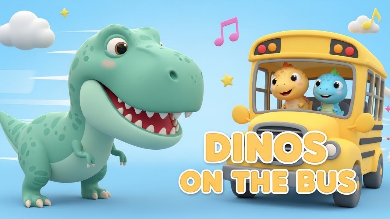 The Wheels on the Bus 🚌🦕 Dinosaur Nursery Rhyme for Kids
