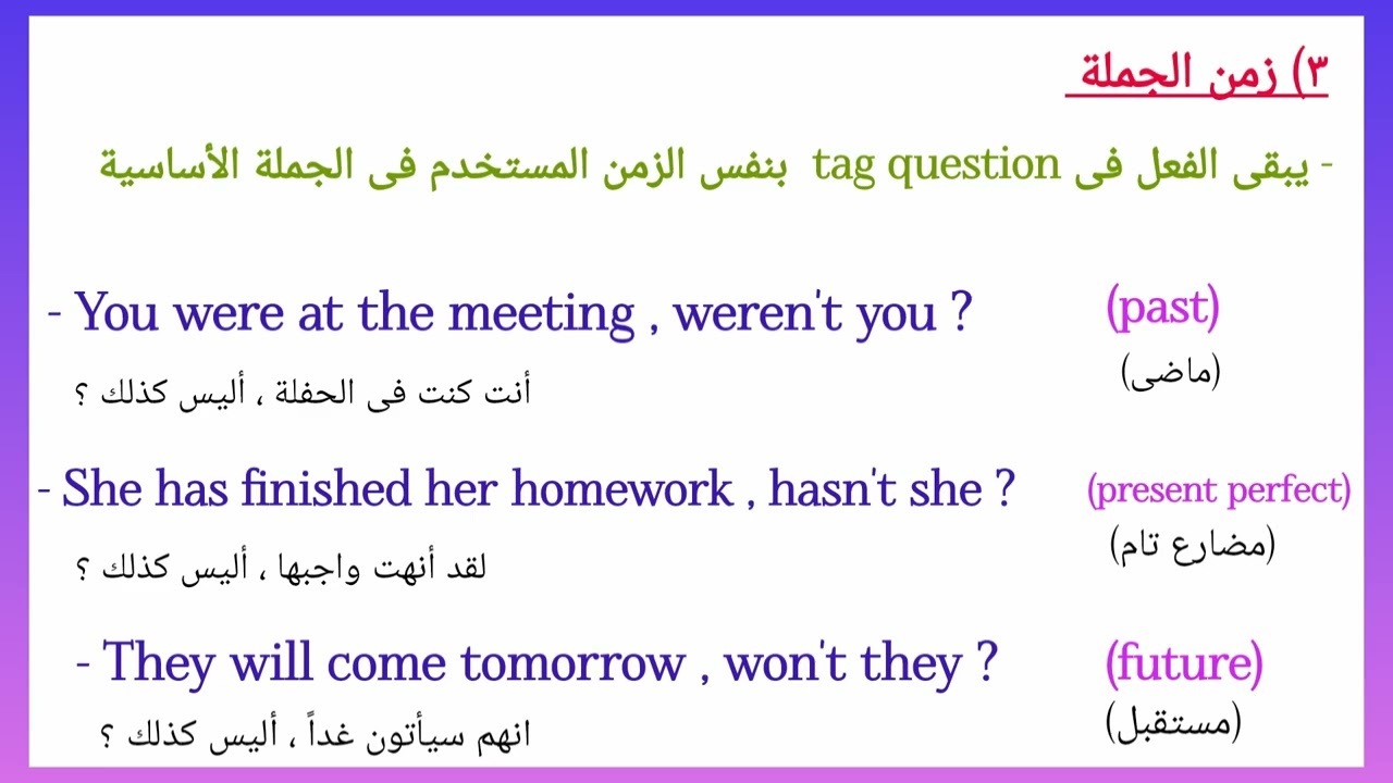 الأسئلة التأكيدية Tag questions 