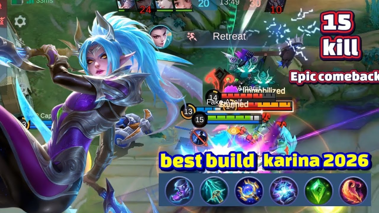 15 kill with Epic comeback!! Karina best build season 39 mlbb 