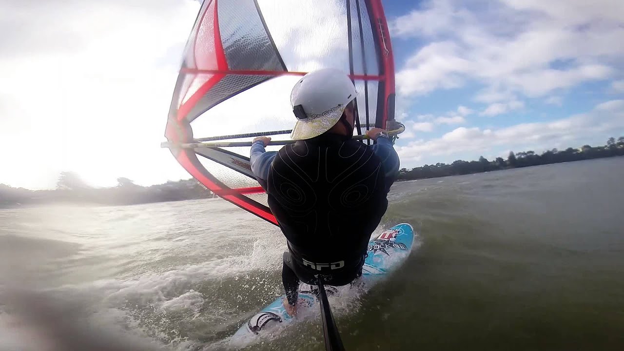Overpowered bump and jump Windsurfing in 30 knots with Gopro helmet and harness cam