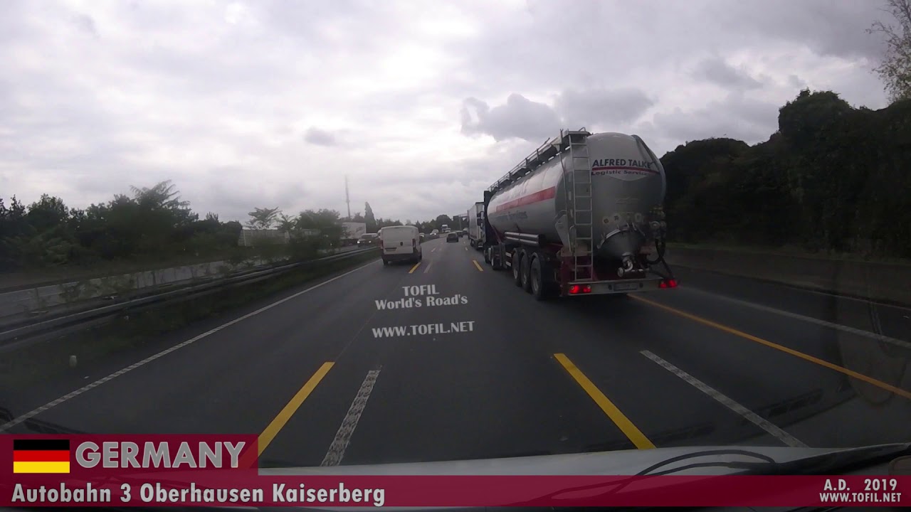 1152 GERMANY - Autobahn 3 Oberhausen Kaiserberg DASHCAM 2019 WWW.TOFIL.NET