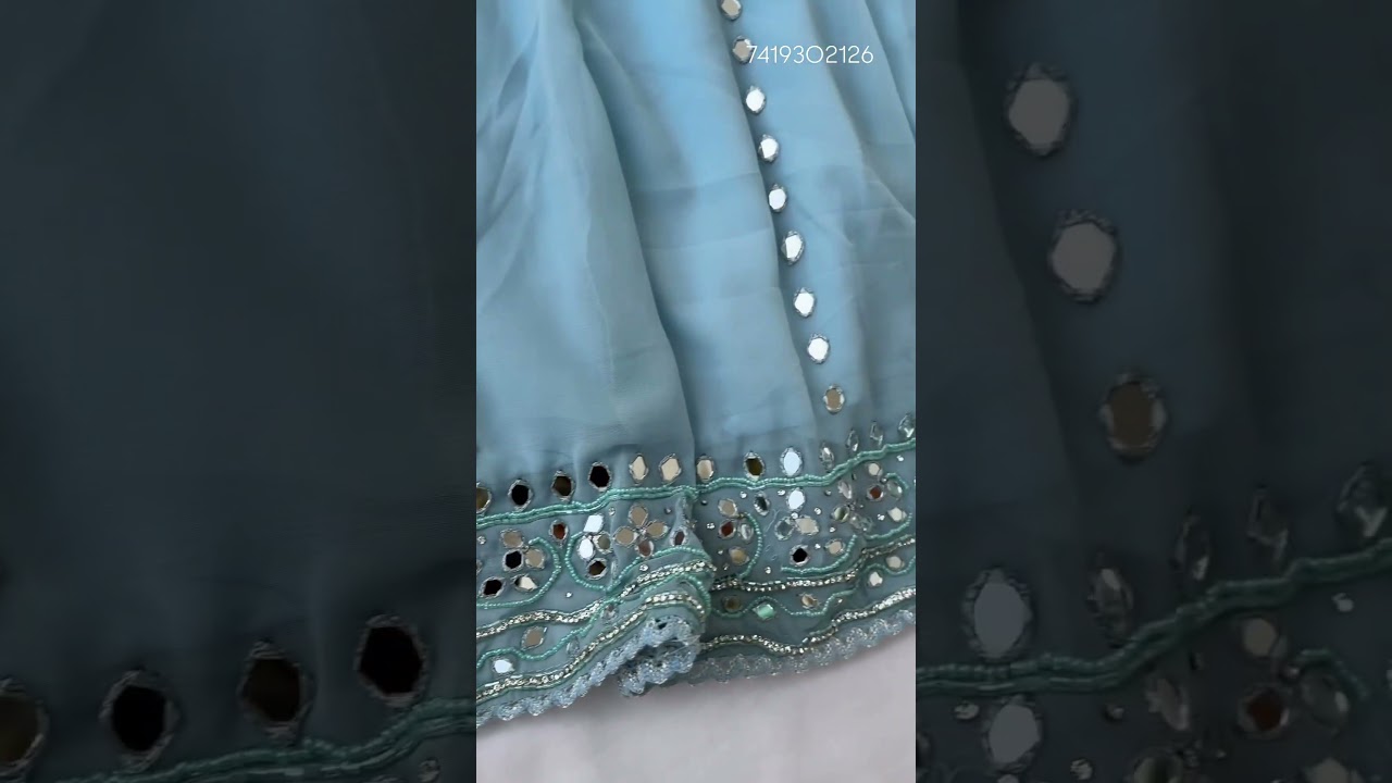 Georgette sky blue anarkali with mirror work #mirrorwork #anarkalisuits #georgette #receptionwear
