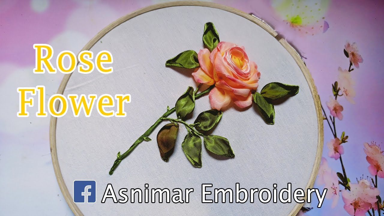 Rose Flower Ribbon Embroidery Design & Tutorial