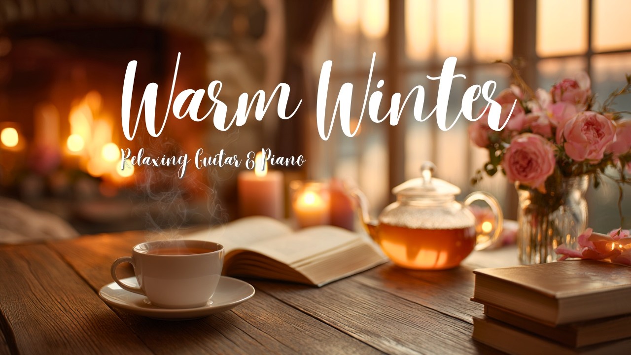 Warm Winter Sunset & Hygge Fireplace☕️ Relaxing Instrumental Music for Reading & Deep Calm
