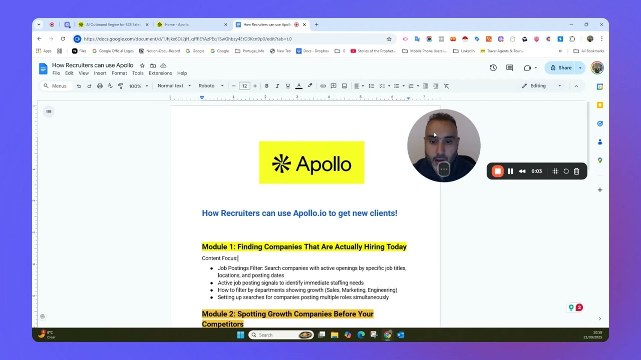Apollo.io Job Posting Filter Tutorial for Recruiters - Find Companies Hiring Now (Module 1)