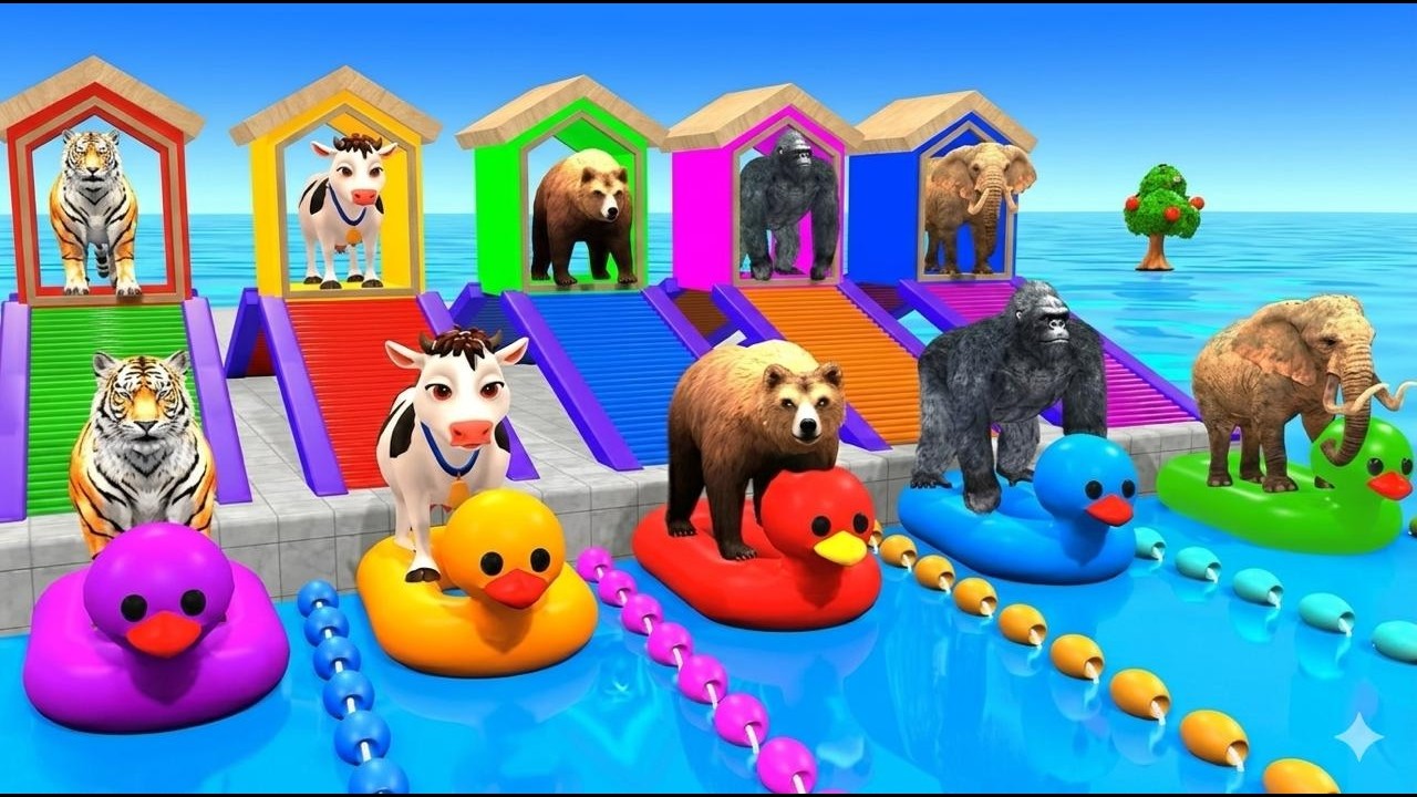Long Slide Game With Cow Elephant Gorilla Hippopotamus Tiger 3d Animal Game Funny 3d Animals