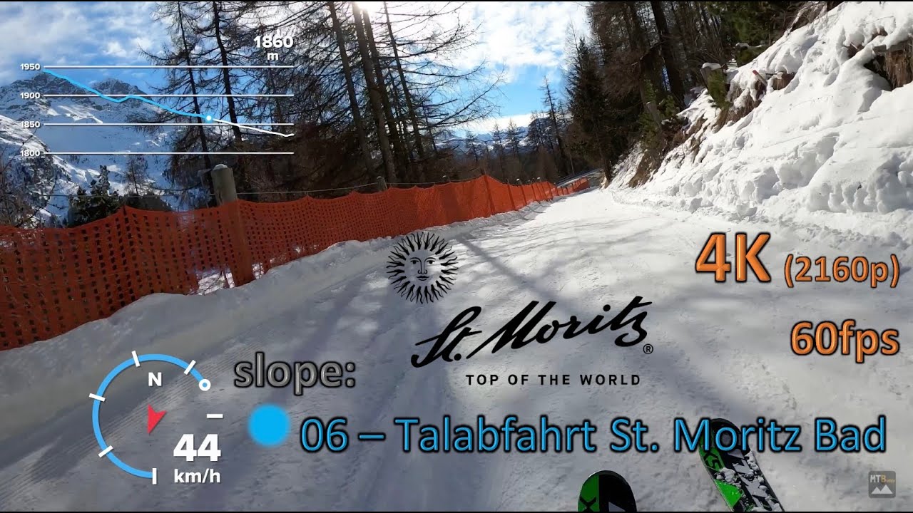 Ski run St. Moritz Corviglia | slope 28 - Talabfahrt St. Moritz Bad | 4K POV