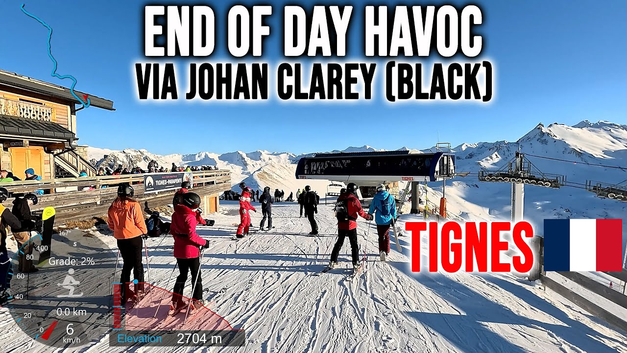 [4K] Skiing Val d'Isère to Tignes, End of Day Havoc via Johan Clarey (Black), France, GoPro HERO13