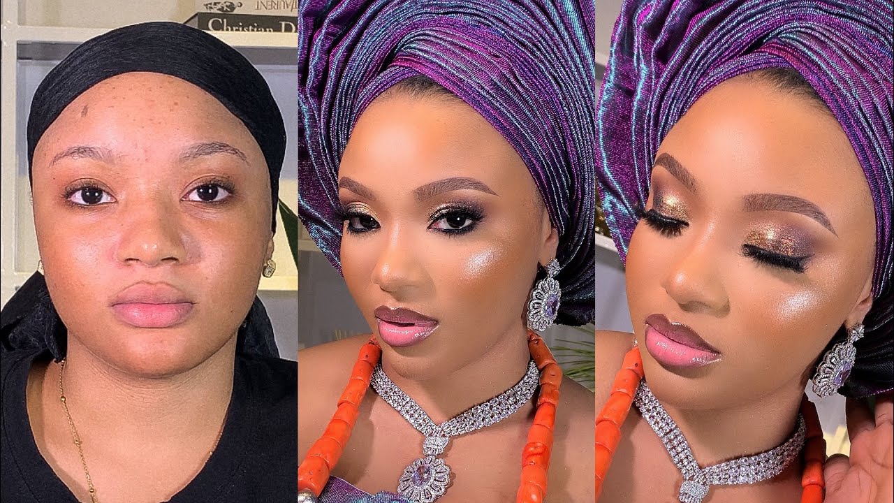STUNNING NIGERIAN BRIDAL MAKEUP / MAKEUP TRANSFORMATION #glittereyes #lipmakeup #Alrosalartistry
