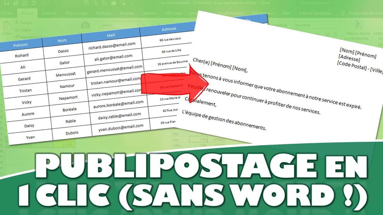 Comment créer un publipostage automatique avec Excel ? (sans Word !)