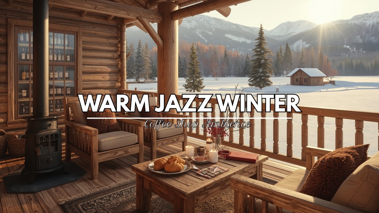 Snowfall Winter Coffee Shop ❄️ Soft Jazz Piano & Fireplace Ambience for Studying