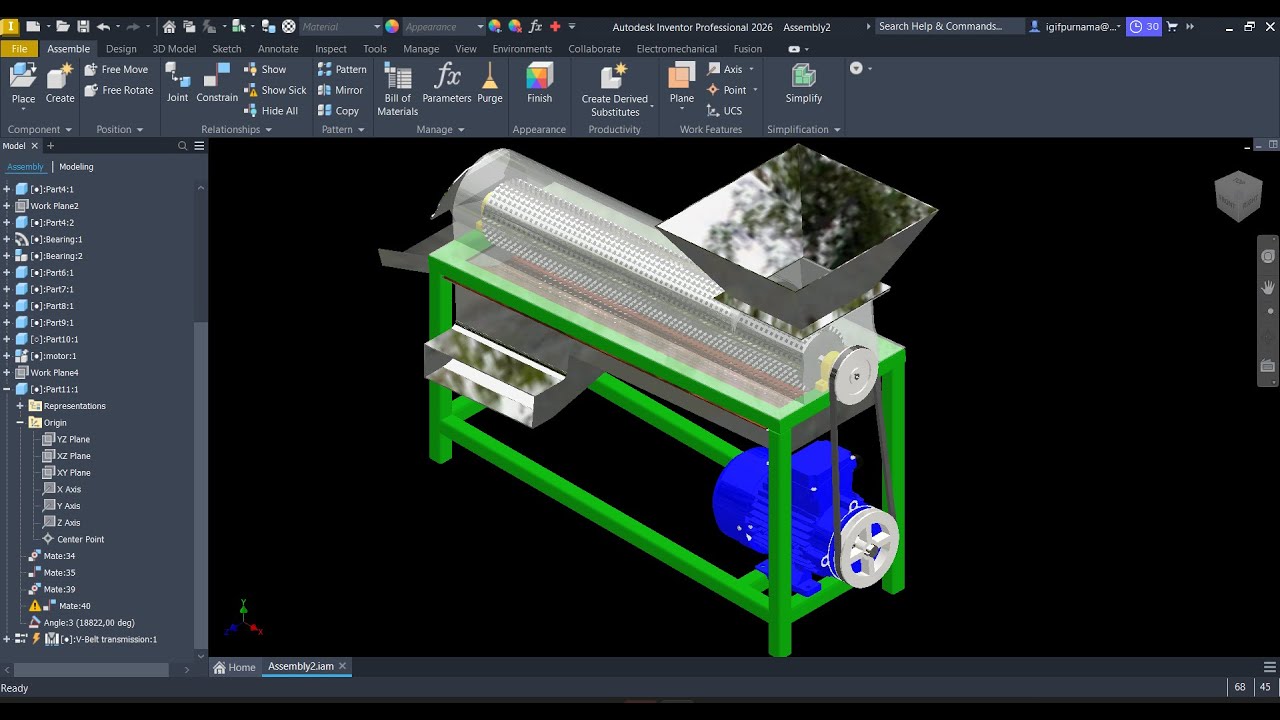 Autodesk Inventor 2026 Assembly  | Membuat Mesin Perontok Biji Jagung | 4K 60pfs