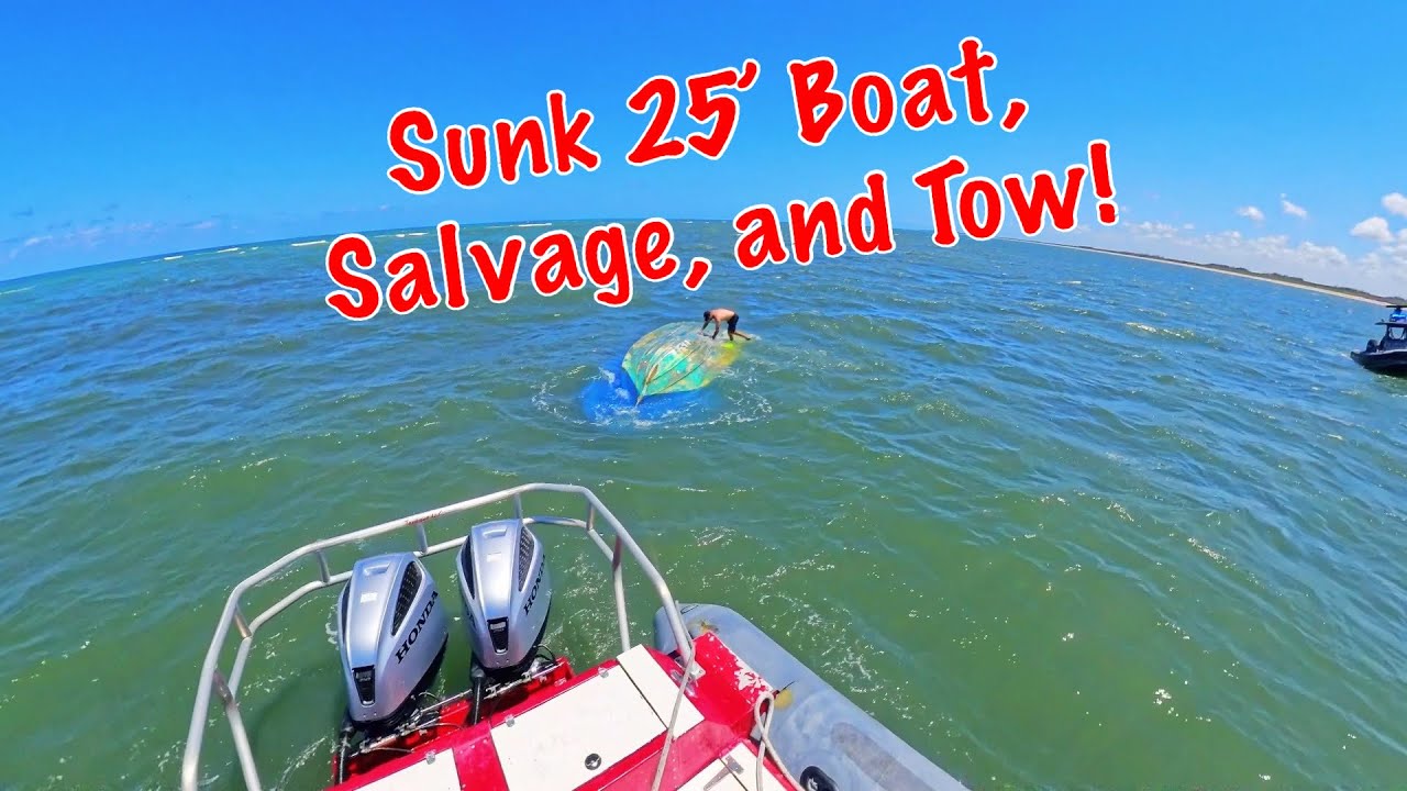 Salvaging a Sunk 25' Boat Out of South Florida Inlet, Parbuckle, and Tow In To Safe Harbour