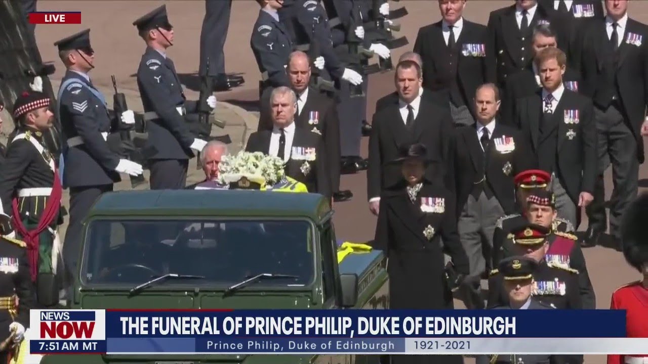 Prince Philip funeral procession from State Entrance of Windsor Castle to St. George’s Chapel