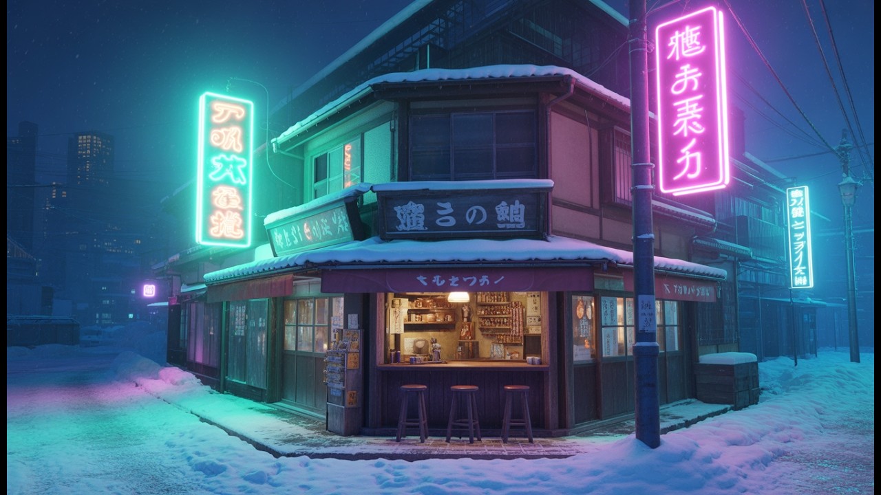 🎶Relaxing Lofi Music in Snowy Neon City | For Sleeping, Studying, & Relaxing🕯️