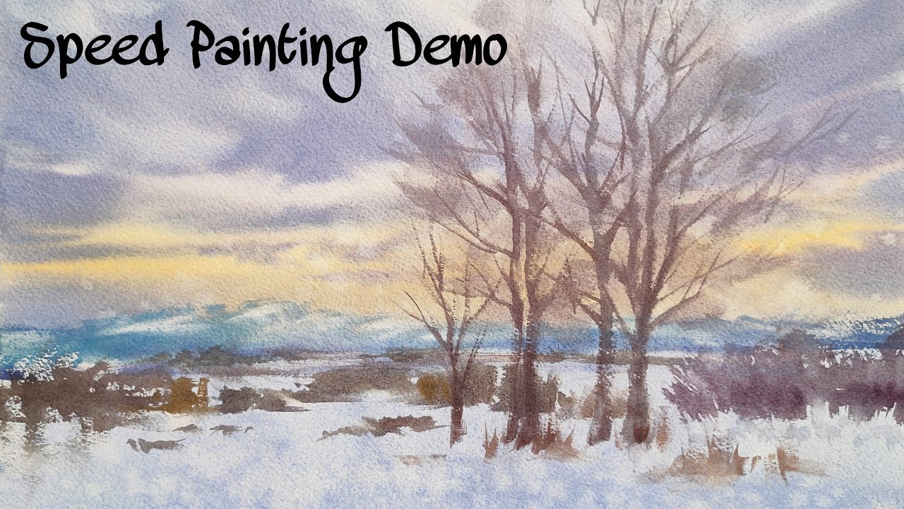 Cómo pintar CIELO, NIEVE Y ÁRBOLES DE INVIERNO en acuarela