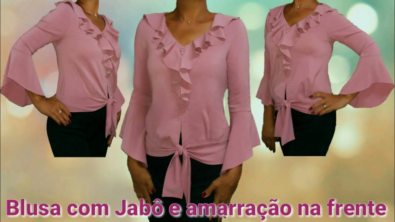 BLUSA COM JABÔ E AMARRAÇÃO NA FRENTE - Modelagem/ Corte/Costura