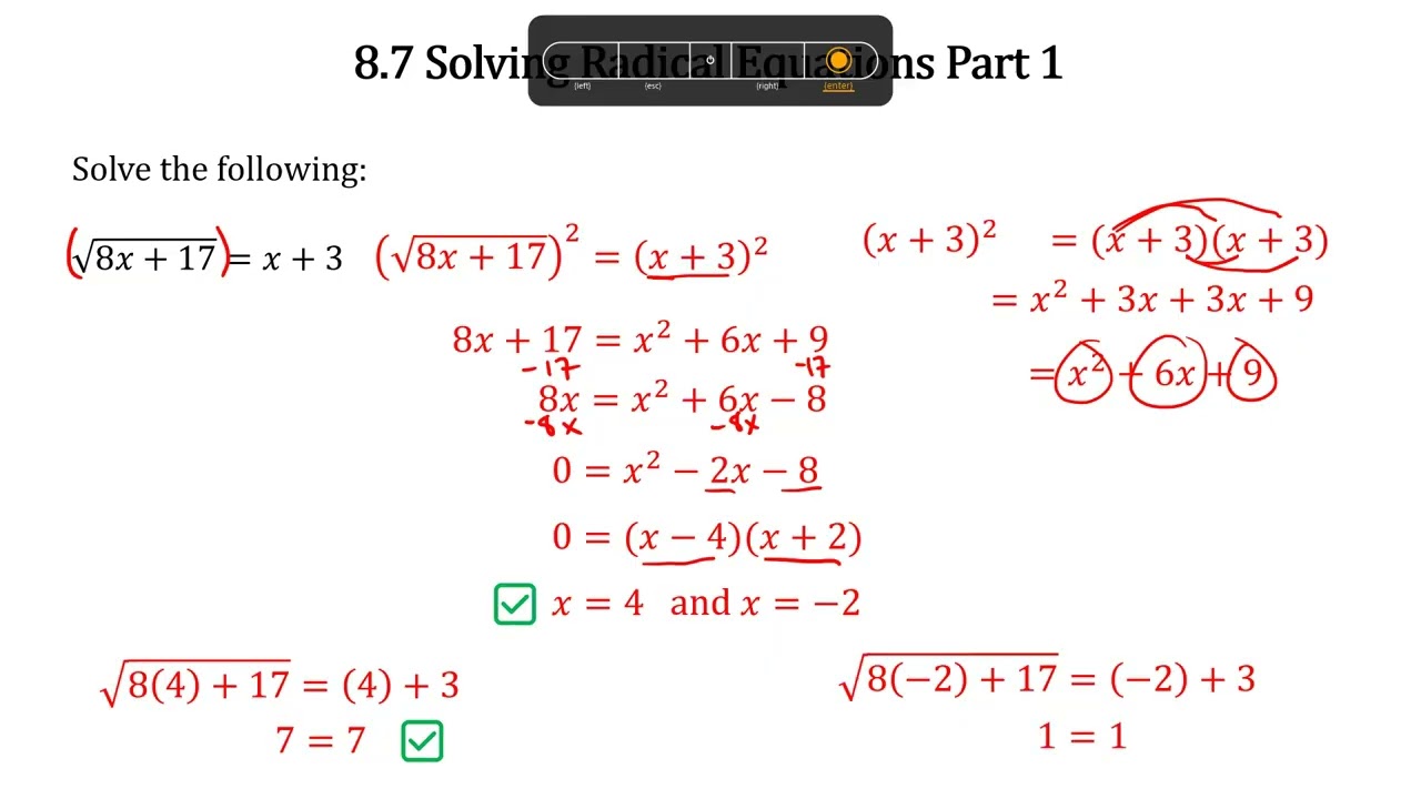 8.7 Solving Radical Equations Part 1