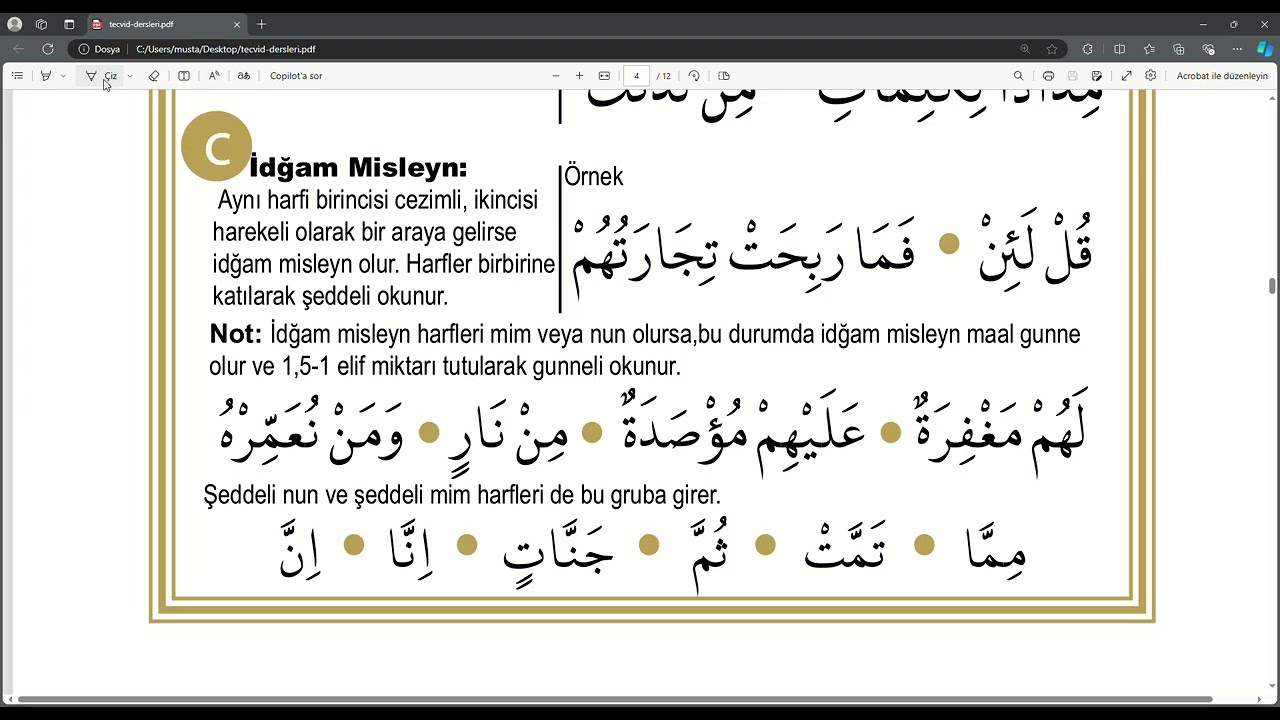 TECVİD DERSİ 8 İDĞAM MİSLEYN-İDĞAM MİSLEYN MEAL GUNNE