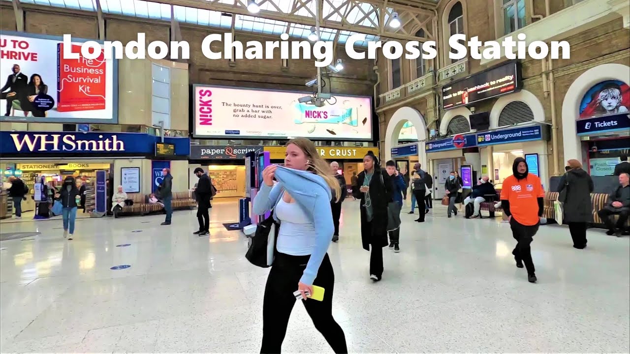 Central London, Jubilee Bridge, Charing Cross Station, Embankment. 4K
