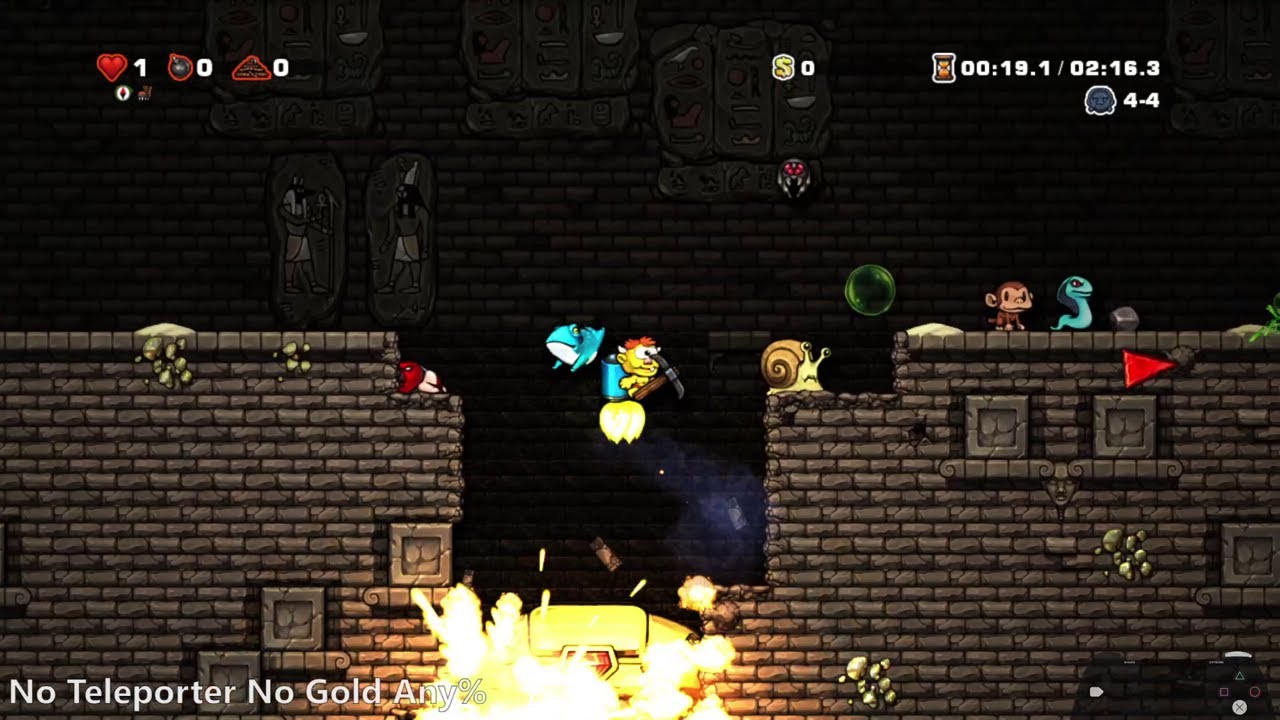 Spelunky HD - No Teleporter No Gold Any% in 2:20.155