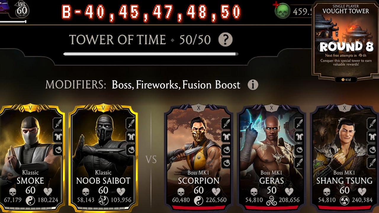 Tower of Time: Klassic Noob Saibot Gameplay | Boss B-40,45, & 50 Fight + Rewards | MK Mobile