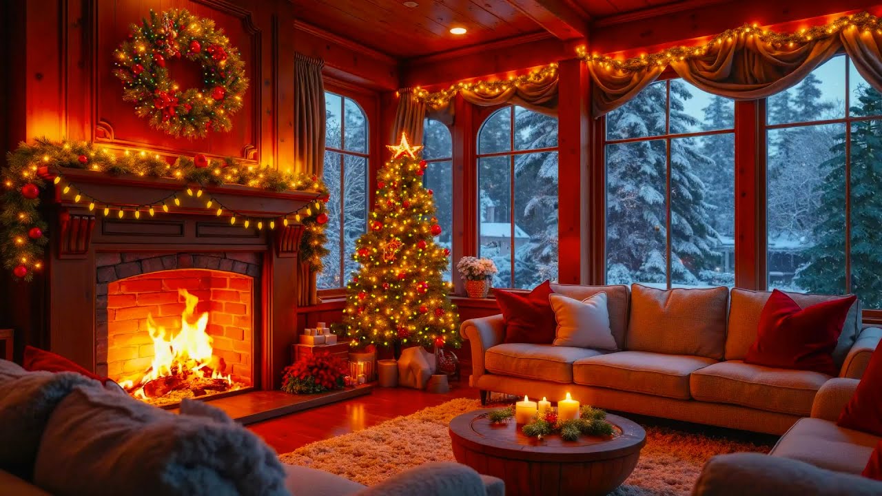 Ambiente Acogedor De Chimenea Navideña 🎅🔥 Música Navideña Suave 🎁 Música Navideña De Fondo