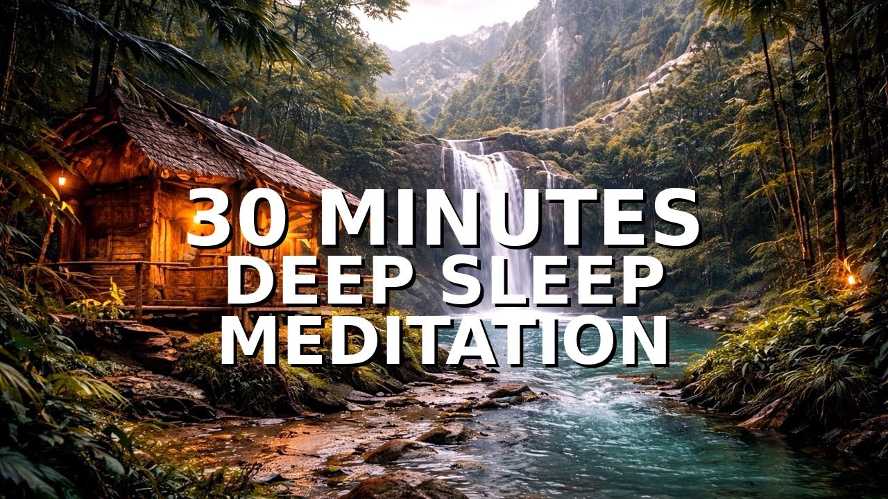 Waterfall & Jungle Cabin 🌙 30 Minutes Deep Sleep Ambience | Relaxing Water Sounds