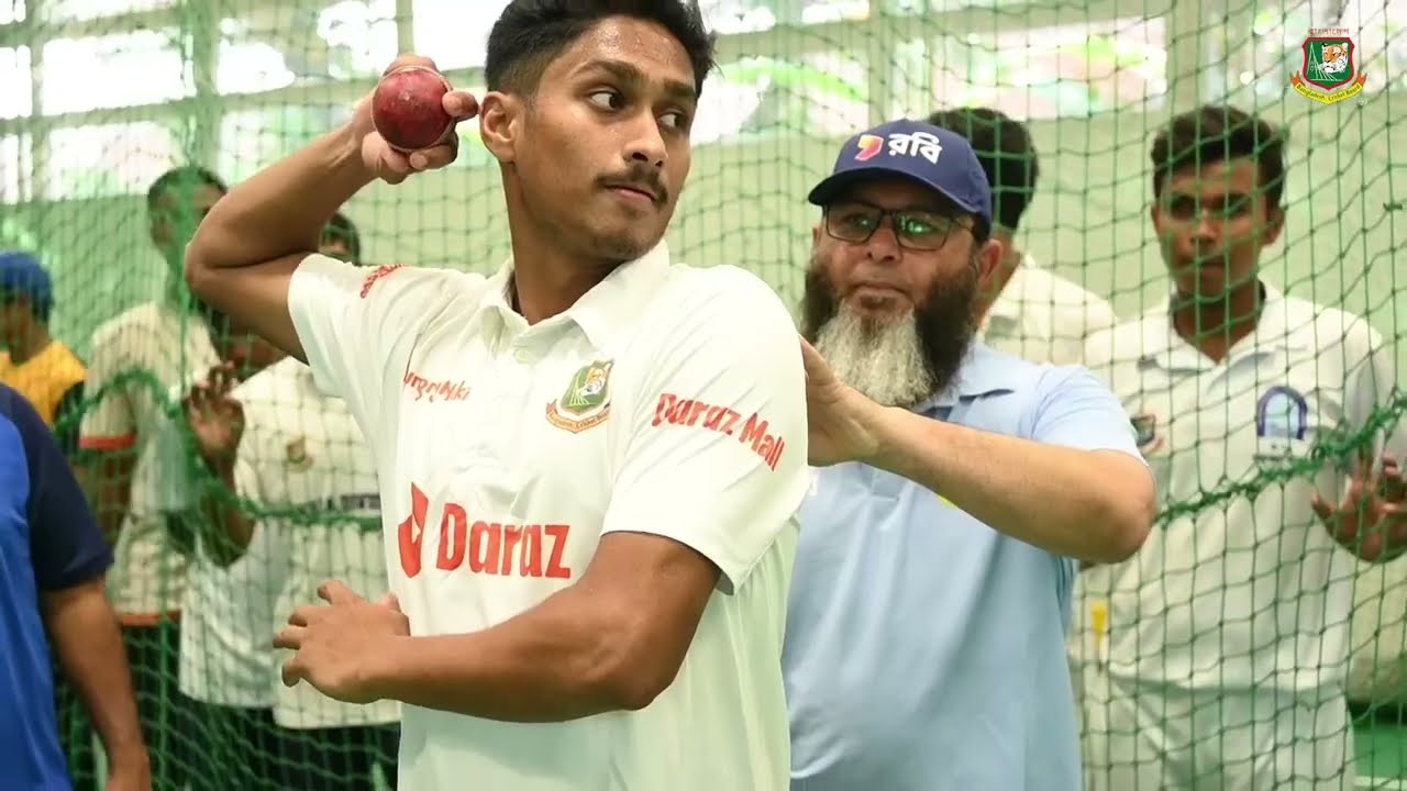 Bangladesh spin bowling coach Mushtaq Ahmed shares tips with a selected group of 16 leg spinners