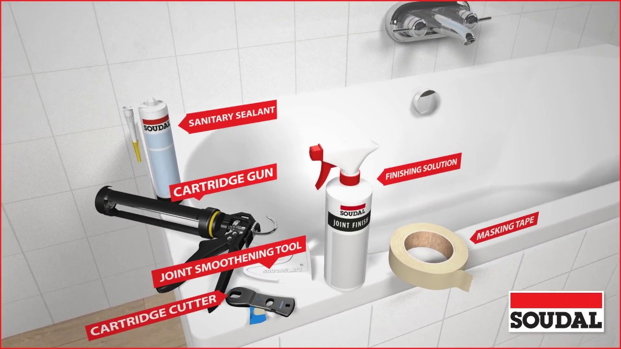 Easy system for applying silicone sealant in a bathroom with Soudal products