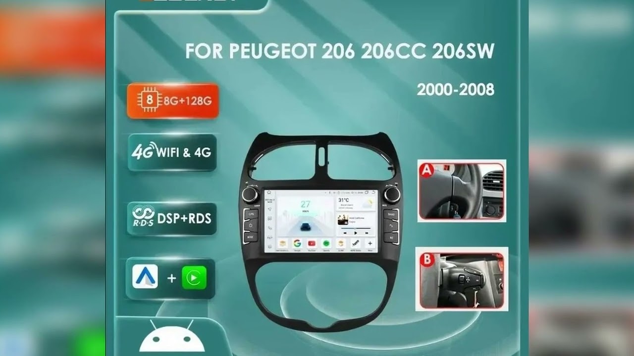 A must-have product! Android 14 Car radio for PEUGEOT 206 206CC 206SW 2000-2005 2006 2007 2008 Mul