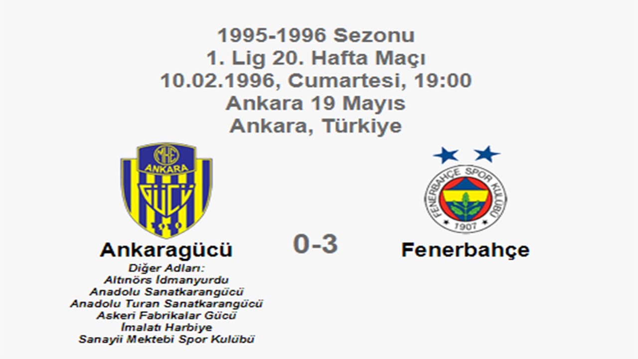 Ankaragücü 0-3 Fenerbahçe 10.02.1996 - 1995-1996 Turkish 1st League Matchday 20