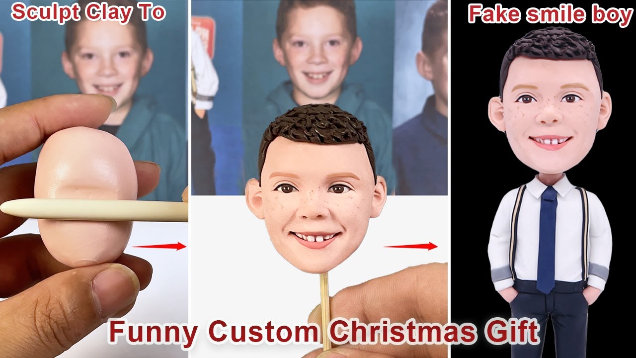 Sculpt Fake Smile Boy Gavin Thomas Bobblehead From Photos - Funny Polymer Clay Christmas Gifts