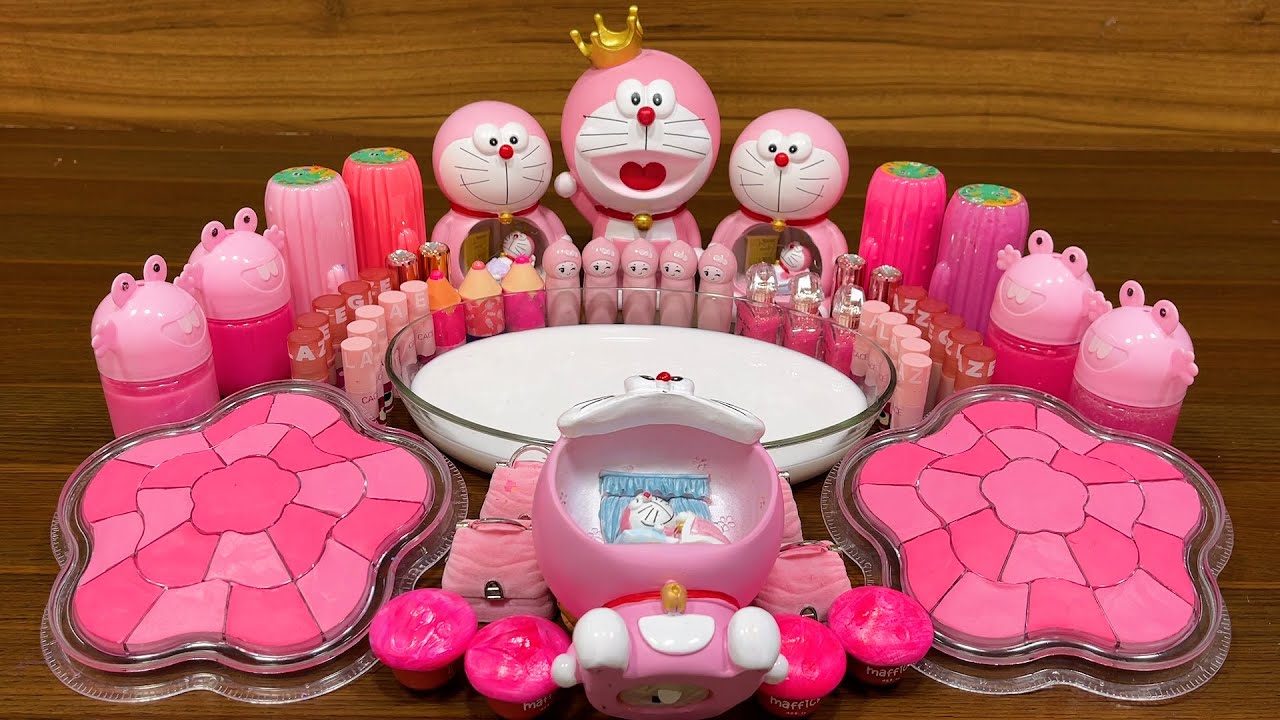 PINK DORAEMON slime !!! Mixing random into GLOSSY Slime !! Satisfying YEN Slime Video #375