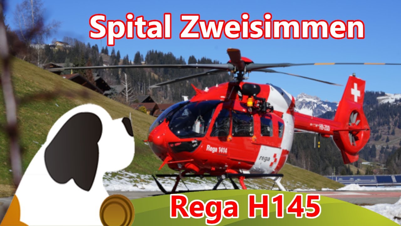 REGA H145 Rettungshelikopter Anflug und Landung Spital Zweisimmen